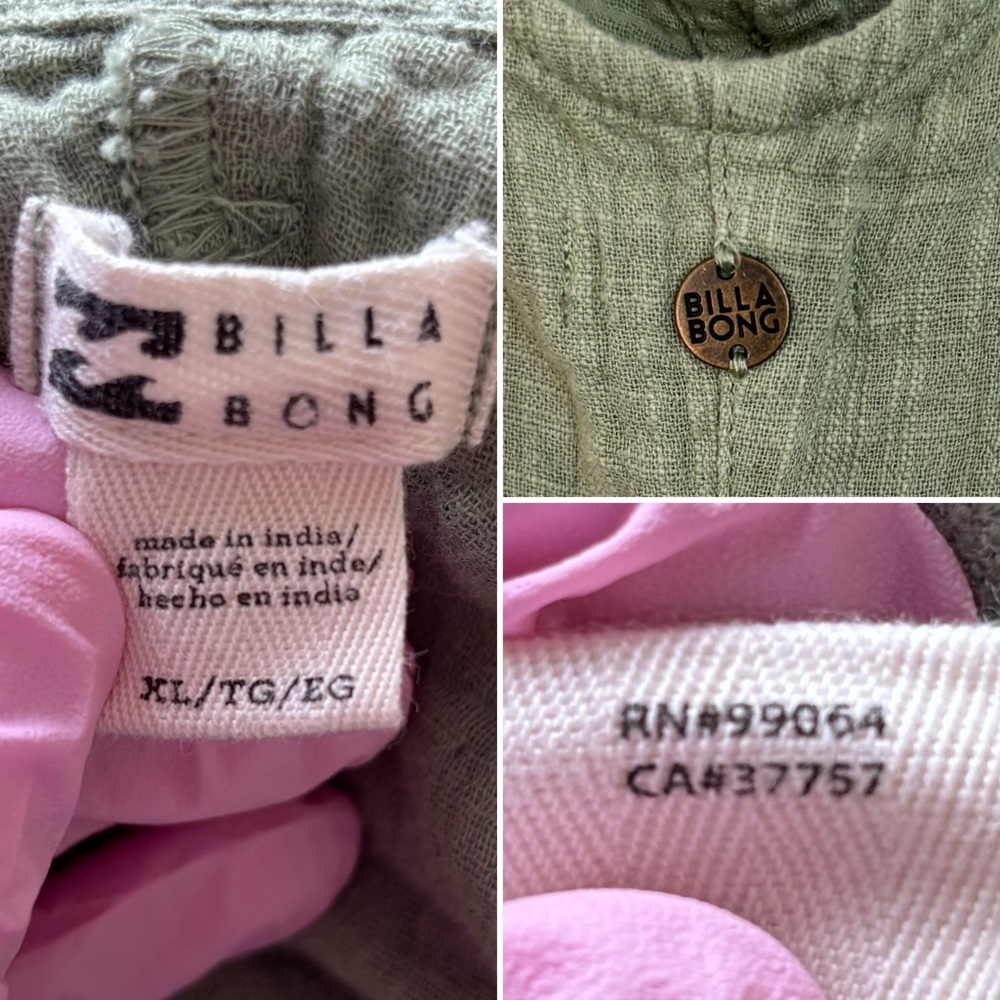 Billabong Stargazer 100% Cotton Jumpsuit, sage green, cropped leg, gauzy, XL - Picture 11 of 12